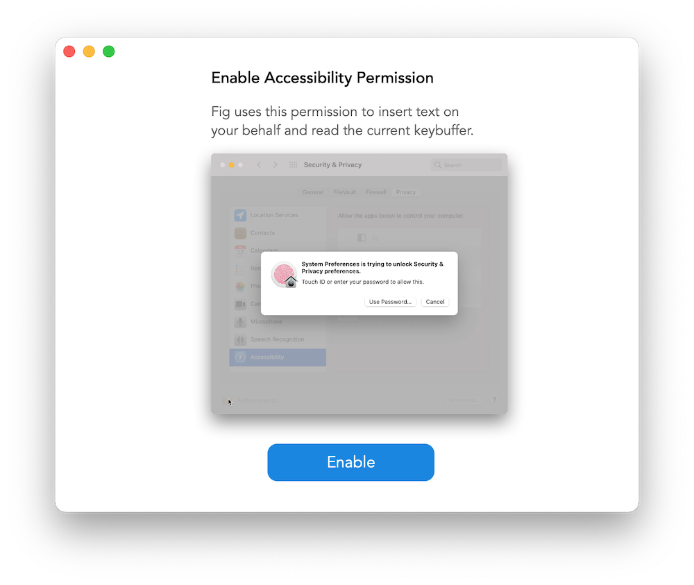 FigのEnable Accessibility Permissionの設定