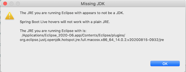 Eclipse、Missing JDK. エラーダイアログ