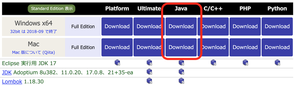 Java Full Edition版のPleiades All in One 2023をダウンロード